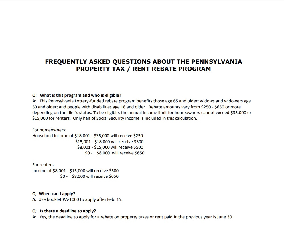 PA Rent Rebate Questions